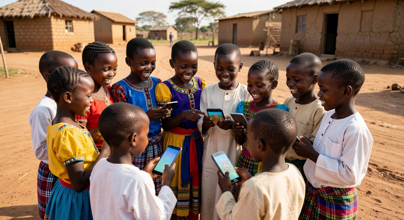 Ugandan youth with smartphones
